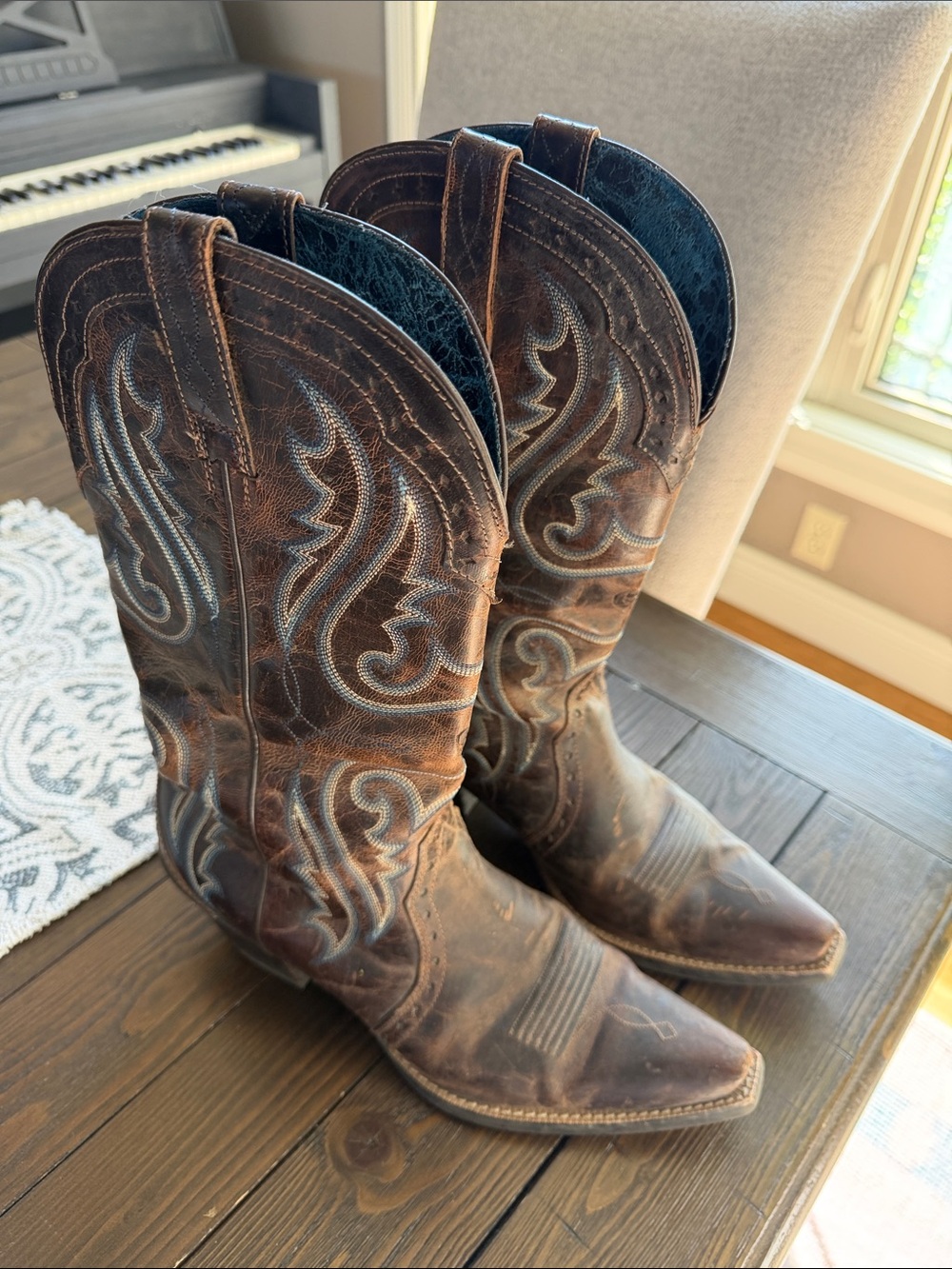 Ariat Distressed Brown Western Embroidered Leather Boots